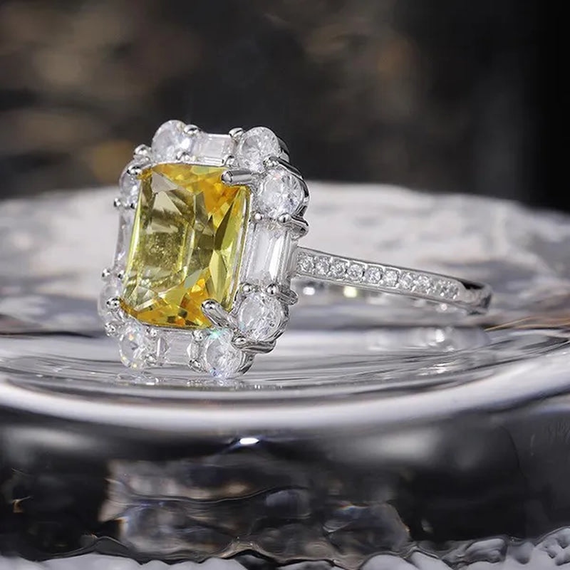S925 Silver-plated Citrine Rhinestone Crown Ring Female Women Palace Bling Crystal Wedding Ring Jewelry