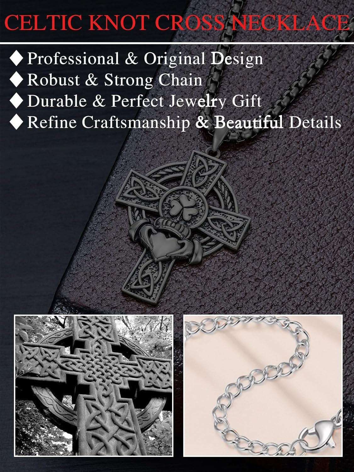 925 Sterling Silver Cross Pendant Necklace for Men Women Amulet Necklace Protection Jewelry Religious Gifts(With Gift Box)