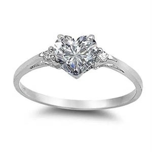Women'S Fashion Silver Heart White Sapphire Promise Ring Wedding Rings for Women Size 6 7 8 9 10