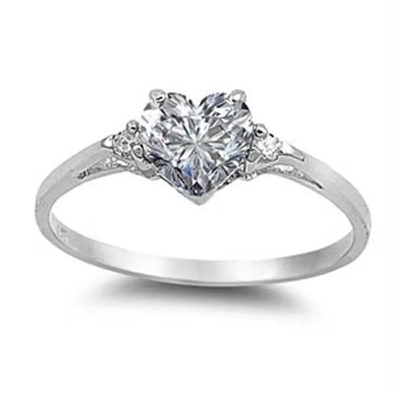 women's fashion silver Heart white sapphire Promise Ring  wedding rings for women size 6 7 8 9 10