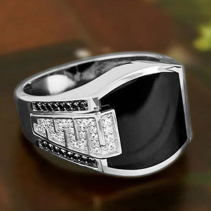 Business Men'S Fashion Jewelry Natural White Sapphire Black Diamond Ring Luxury Men'S Engagement Wedding Ring Anniversary Business Banquet Party Jewelry Size US6-14