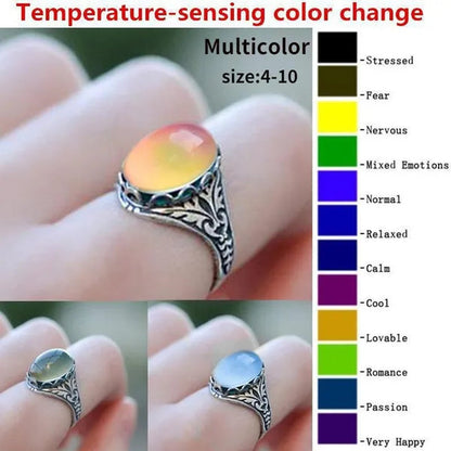 Retro Ring for Women Inlaid with Temperature-sensitive Change of The Color of The Main Stone Atural Stone Gemstone Ring Wedding Party Jewelry Accessories Gift