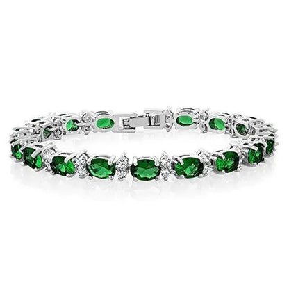 925 Sterling Silver Gorgeous Oval Ruby Amethyst Aquamarine Sapphire and round Sparkling Cubic Zirconia CZ Tennis Bracelet Jewelry Gift