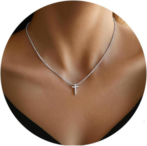 Gold Necklace for Women,Valentines Day Gifts, Cross Necklace Dainty 18K Real Gold Silver Plated, Cute Simple Small Trendy Choker Pendant Jewelry Non Tarnish Gold Necklace Faith Jewelry Gift