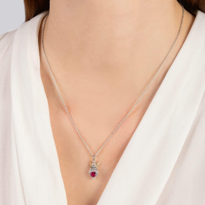 Hallmark Fine Jewelry Sterling Silver and 14K Yellow Gold Created Ruby with 1/10 Cttw Natural White round Diamonds Cherub with Heart Pendant Necklace, 18" Cable Chain