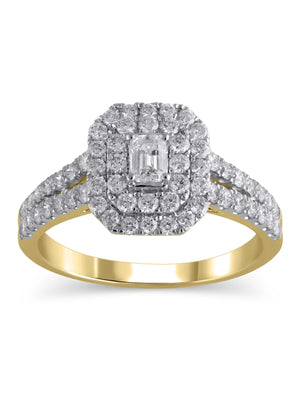1 Carat T.W. (I2 Clarity, H-I Color)  Emerald Cut Diamond Engagement Ring in 10Kt Yellow Gold, Size 7