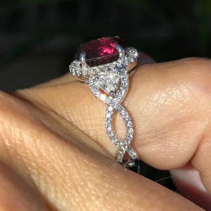 Luxury Fashion 925 Standard Sterling Silver Deep Red Diamond Female Romantic Ring Wedding Bride Princess Love Ring Size 6-11