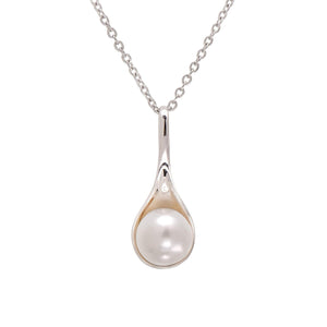 925 Sterling Silver Spoon Shape Cultured White Pearl Pendant Necklace for Women