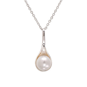 925 Sterling Silver Spoon Shaped South Sea Cultured White Pearl Pendant Necklace