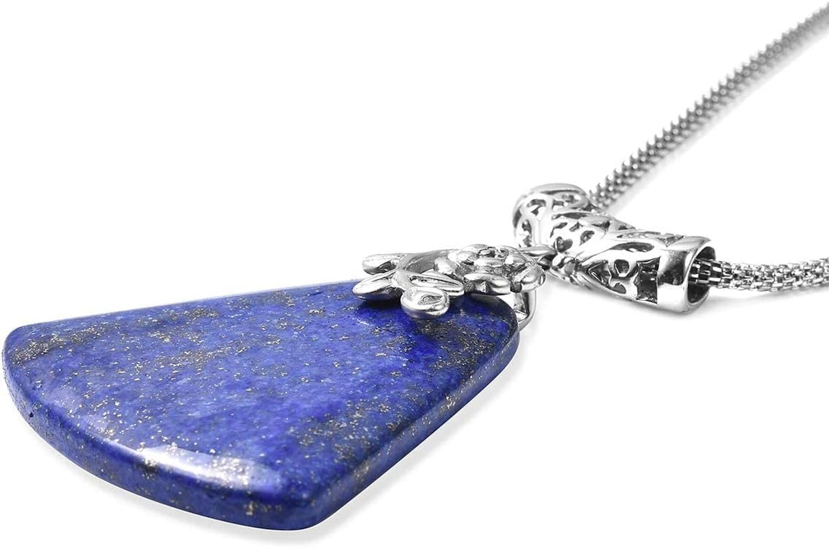 Blue Lapis Lazuli Natural Healing Crystal Stone Decorations Bail Pendant Necklace 20 Stainless Steel Fashion Delicate Unique Jewelry Gifts for Women