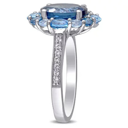 Blue and White Topaz Cocktail Ring in Sterling Silver