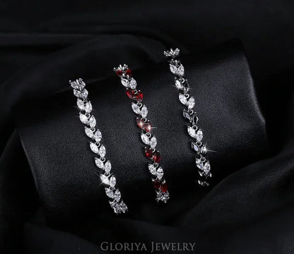 Gloriya Silver Plated Inlay Black and White AAA Grade CZ Crystal Leaf Chain Bracelet Bangle for Women 2024 Fashion Design Fashion Mujer Jewelry