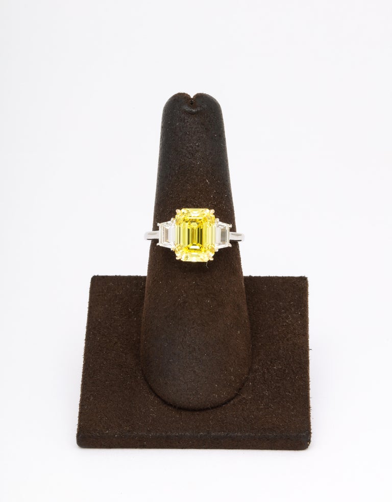 Fancy Vivid Yellow Emerald Cut 4.12 Carat Diamond Engagement Ring