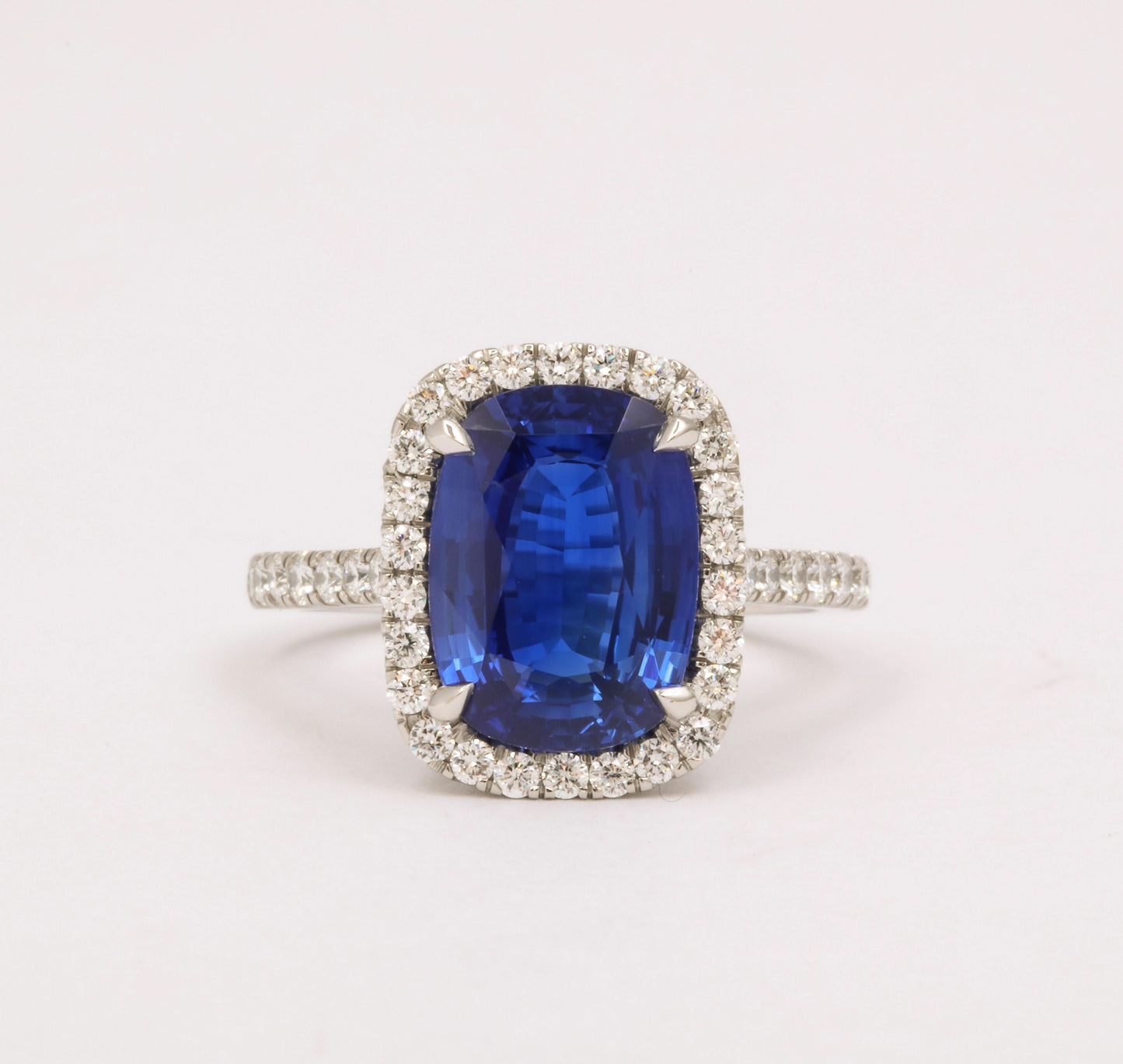 4.71 Carat Ceylon Sapphire and Diamond Platinum Halo Engagement Ring