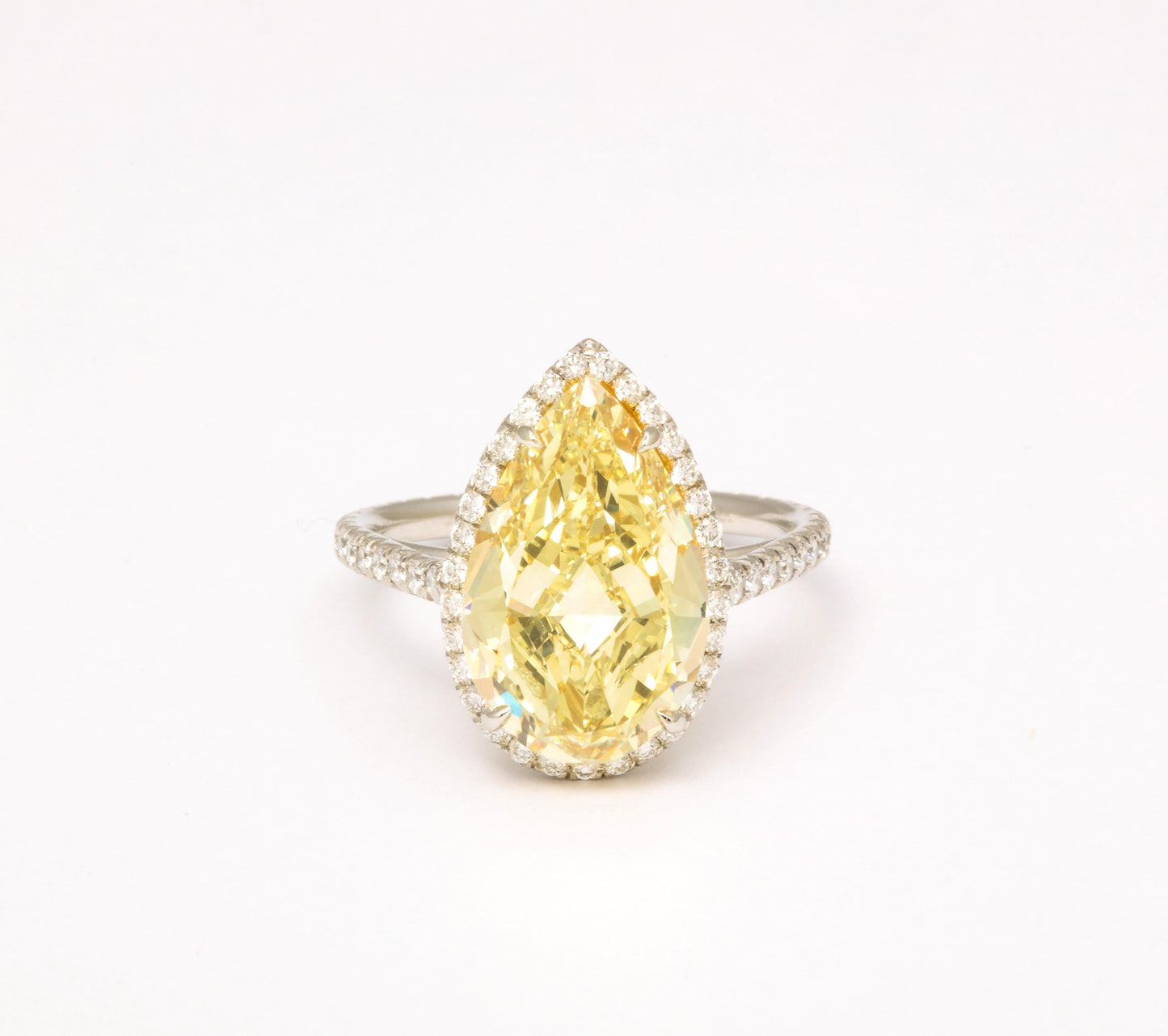 5.12 Carat Fancy Yellow Pear Diamond Engagement Ring in Platinum