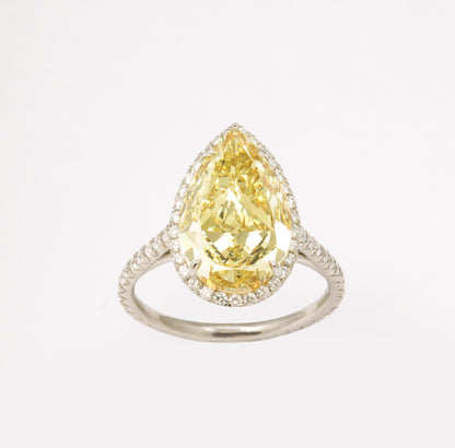 5.12 Carat Fancy Yellow Pear Diamond Engagement Ring in Platinum