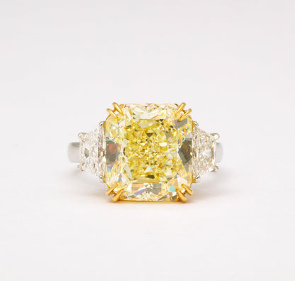 GIA Certified 8.22 Carat Radiant Fancy Yellow Diamond Platinum Ring