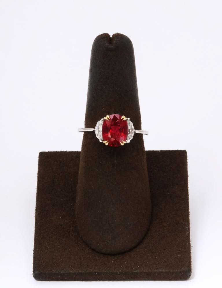 Vivid Red 3.10 Carat Ruby and Diamond Platinum Engagement Ring