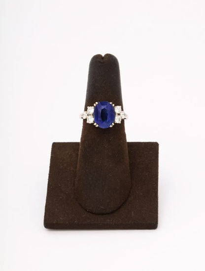 4.54ct Intense Blue Ceylon Sapphire Diamond 18k White Gold Ring