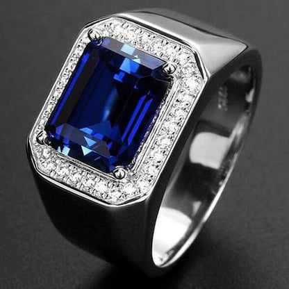 Men'S Ring Inlaid Sapphire Emerald Square Diamond Domineering Open Ring