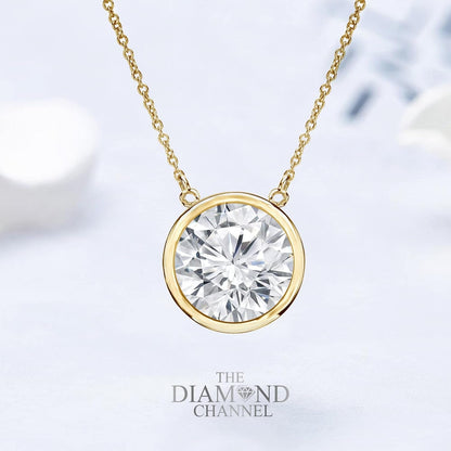 Certified NATURAL Diamond 14 Karat Solid Gold Bezel Set Diamond Necklace, Diamond Necklace for Women, 14 Karat Solid Gold Diamond Necklace