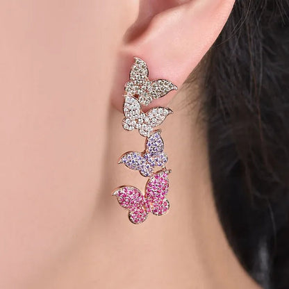 CANDICE Beautiful Butter-fly Drop Full Micro Pave Tiny CZ Long Earrings Lady Fashion 585 Rose Gold Plated Ear Jewelry