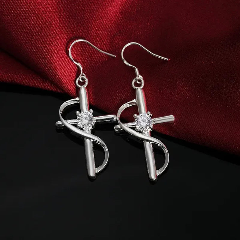 Fashion Jewelry Exquisite Women's 925 Sterling Silver Hook Cross Earrings Fashion Jewelry