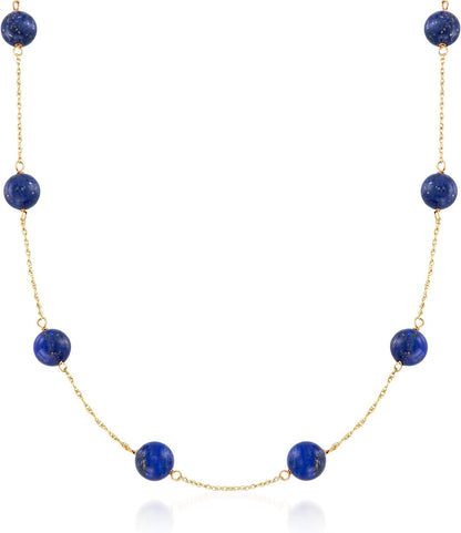 8Mm Gemstone Bead Station Necklace in 14Kt Yellow Gold