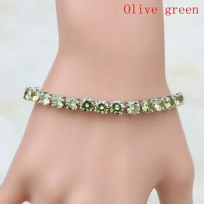 925 Sterling Silver Jewelry Black Sapphire White Topaz round Link Chain Bracelet 7 Inch for Women Wedding Free Gift Box