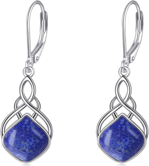 Irish Earrings for Women Girls Sterling Silver Celtic Knot Leverback Earrings Nature Stone Long Celtic Teardrop Dangles Drop Earrings Jewelry Gifts