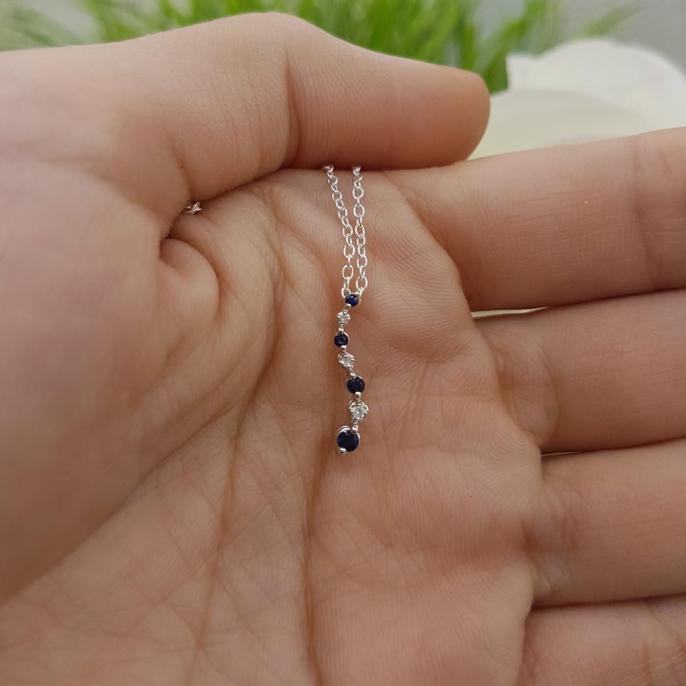 10K Gold round White Diamond & Blue Sapphire Ladies Graduating Journey of Life Pendant