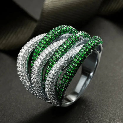 Luxury Silver Natural Gemstones Emerald Twist Rings Birthstone Engagement Rings Wedding Anniversary Bride Women Ring Size 6 7 8 9 10