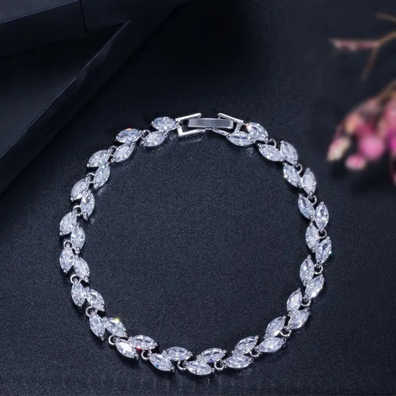 CANDICE Luxurious CZ Wedding 4 Pcs Set for Bridal Sparkling Water Drop Blue Zirconia White Gold Plated Necklace Earrings Bracelet Ring Sets