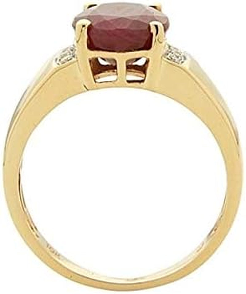 10K Yellow Gold 3Ct Genuine Opaque Ruby Ring with Diamonds for Women Holiday Gifts | Ethically, Authentically & Organically Sourced (Oval) Shaped Ruby Hand-Crafted Jewelry for Her | Ruby Ring for Women Holiday Gifts