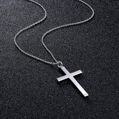 S925 Sterling Silver Large Cross Christian Faith Pendant Necklace 24 Inches Silver Chain Jewelry for Men Women