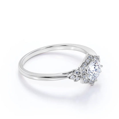 1.75 Carat round Cut Moissanite and Diamond Vintage Art-Deco Engagement Ring in 10K White Gold