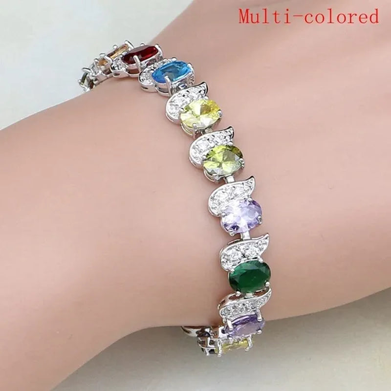 Red Ruby White Topaz 925 Sterling Silver Jewelry Charm Bracelet Christmas Gifts for Women