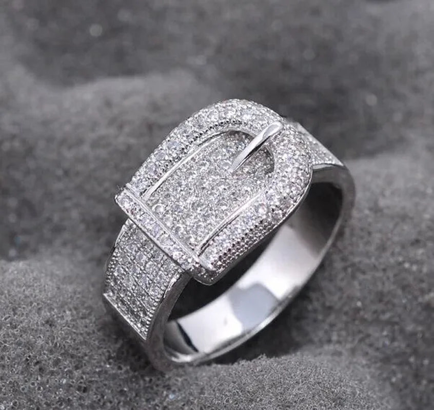 Noble  Silver White Sapphire Birthstone Gemstones Engagement Wedding Belt Ring Size 6 7 8 9 10