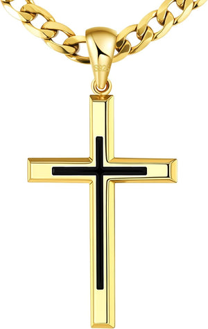 925 Sterling Silver Cross Necklace for Men Women，Black Cross Necklaces with 4.5MM Durable Stainless Steel Cuban Link Curb Chain，18K Gold over Real Silver Cross Pendant Necklace 16-28 Inches
