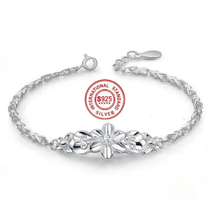 Fashion Beautiful 925 Sterling Silver Solid Flower Bracelet for Women Chain Charm Classic Wedding Jewelry Gift