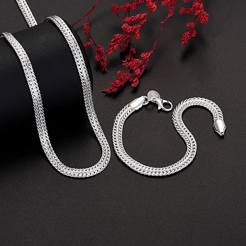 NEW! Exquisite 925 Sterling Silver 6MM Chain Bracelets Neckalce for Women Man Fashion Party Wedding Noble Jewelry Sets Gifts