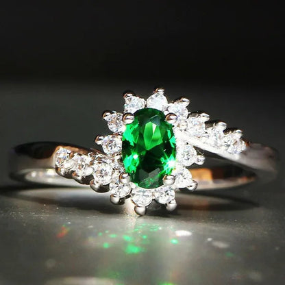 Exquisite Silver Natural Sapphire Gemstones Opal Birthstone Bride Princess Wedding Engagement Strange Ring Size 6 7 8 9 10