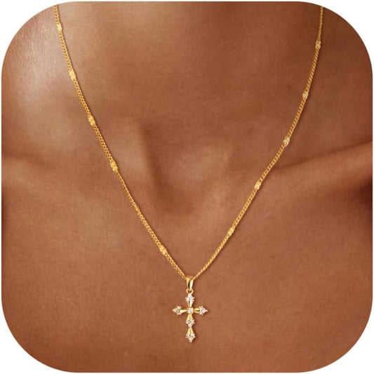 Cross Necklace for Women Dainty 14K Real Silver Gold Plated Layered Cross Pendant Necklace Stack Simple Trendy Cute Charm Choker Necklaces Jewelry Gift for Women Teen Her