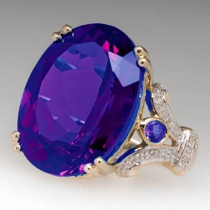 Fashion Jewelry 18K Yellow Gold Filled Round Blue Sapphire Women's Wedding Ring Size5-10