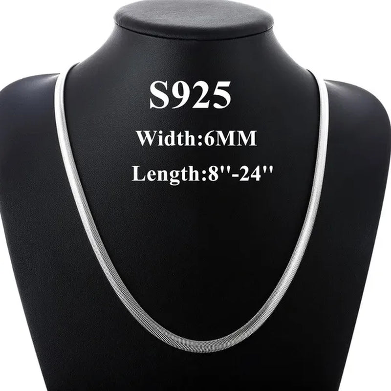 6mm 925 Sterling Silver Flat Snake Bone Chain Necklace