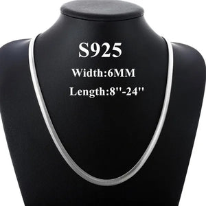 6mm 925 Sterling Silver Flat Snake Bone Chain Necklace
