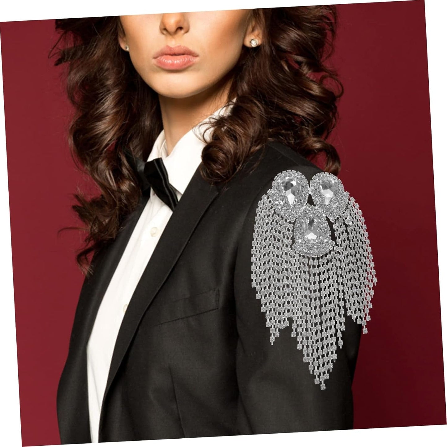 Large Droplet Tassel Decorative Patch Silver Base White Diamond Alloy Brooch for DIY Craft