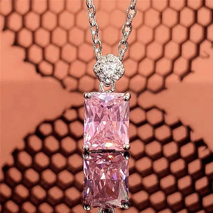 Fashion Jewellery Simplicity Elegant Pink Sapphire Necklace 925 Sterling Silver Banquet Engagement Diamond Pendant Necklace