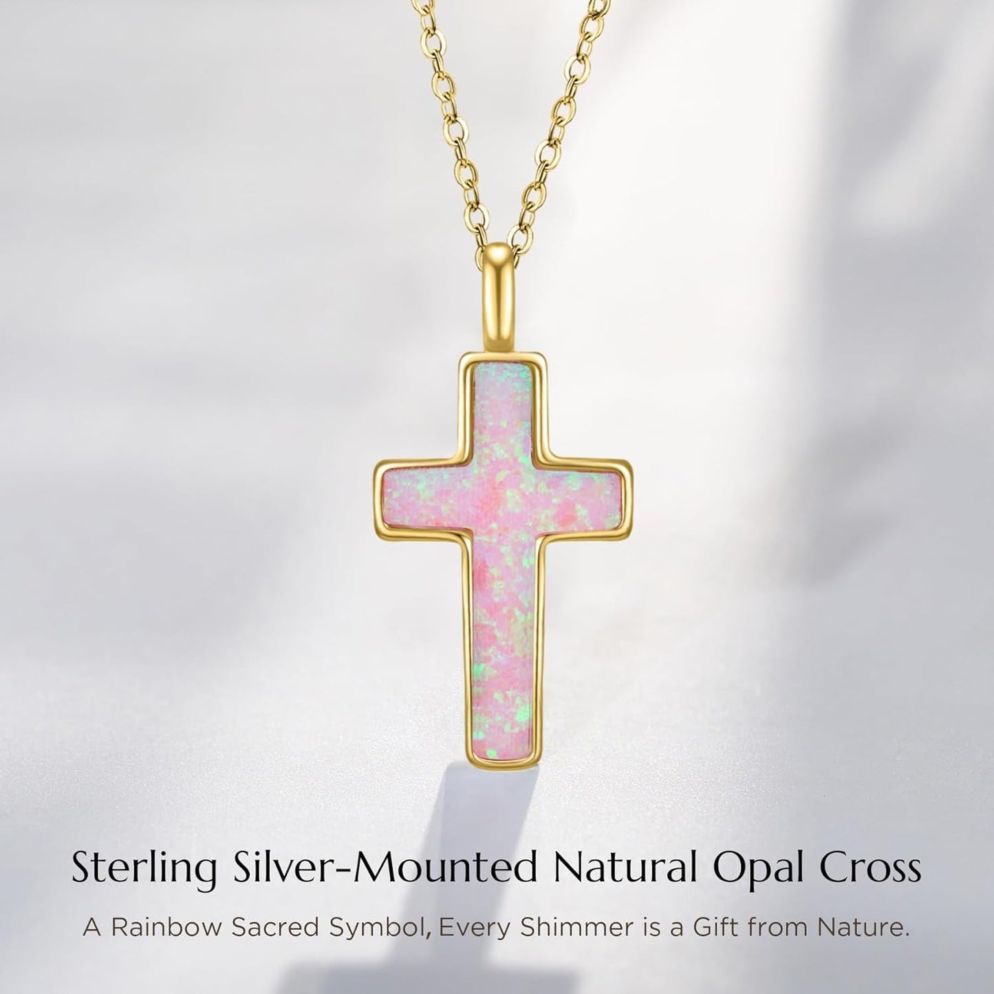 S925 Opal Cross Necklace for Women, Sterling Silver Opal Gemstone Womens Cross Necklaces, Cross Pendant with 5A Cubic Zirconia, Women'S October Birthstone Jewelry Gifts for Birthday, Anniversary, Christmas