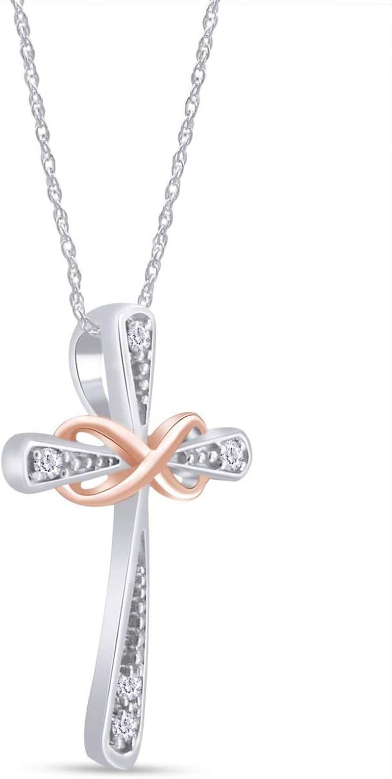 White Natural Diamond Accent Petite Infinity Cross Pendant Necklace 14K Gold over Sterling Silver